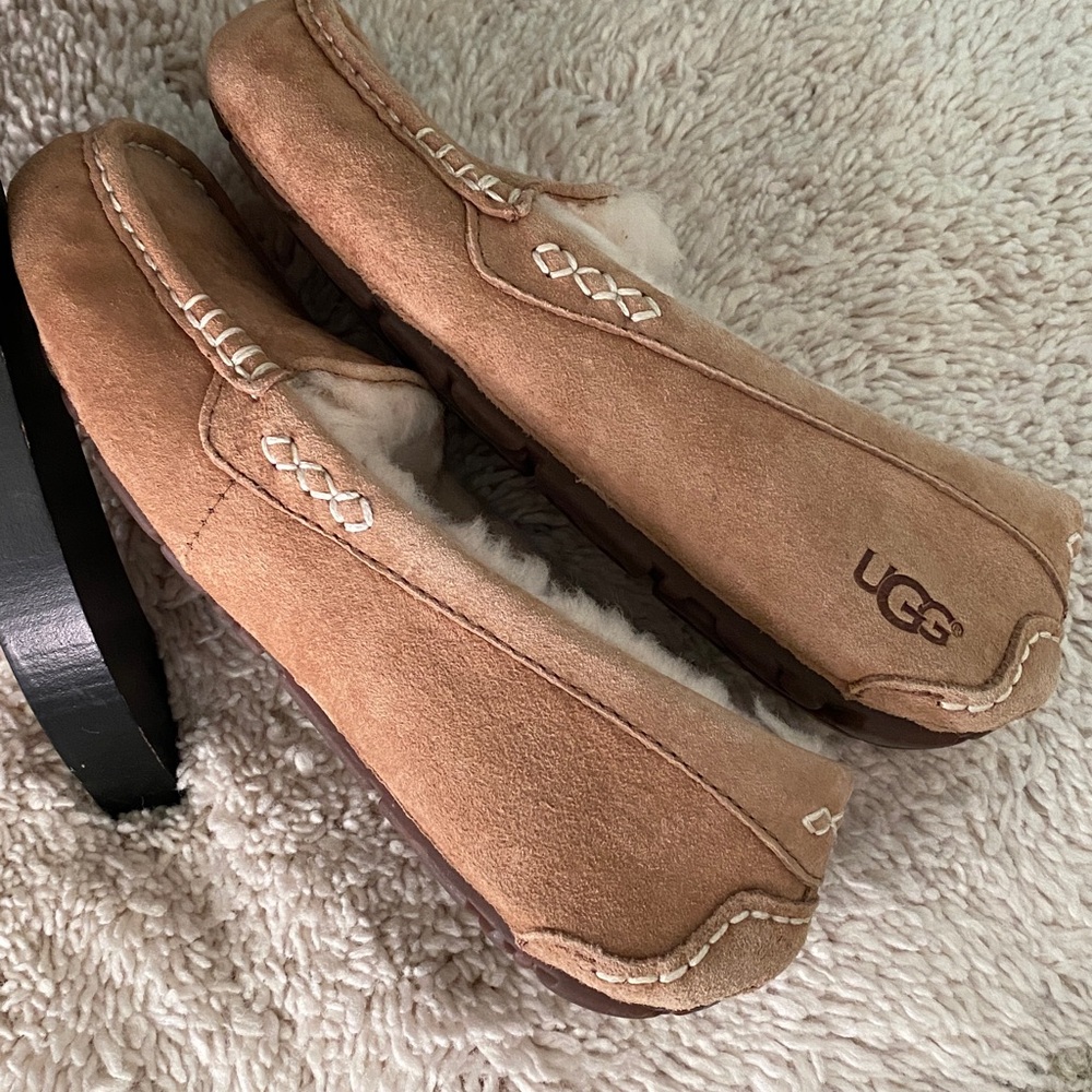 UGG Chestnut Suede Lined Moccasin Slippers - Picture 7 of 8